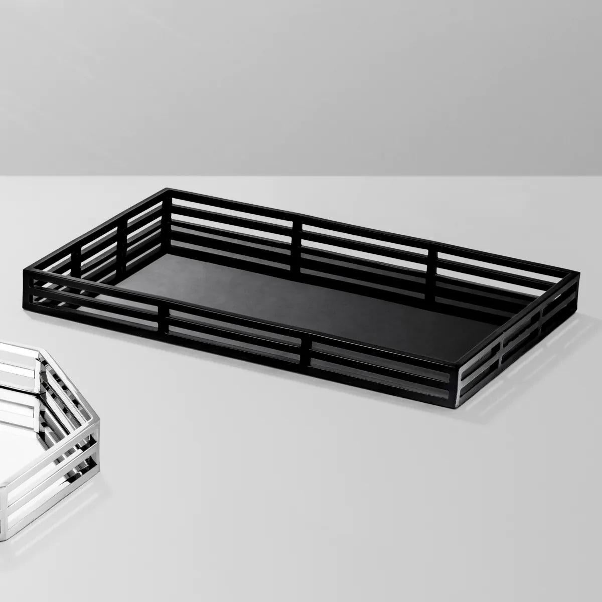 Paar Tabletts, mattschwarzes Finish, schwarzes Glas, Art-Déco-Stil. im Zustand „Neu“ im Angebot in Saint-Ouen, FR