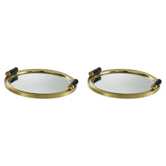Pair of Trays, Polished Brass, Beveled Mirror.