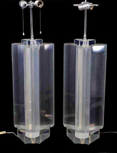 Pair of Trefoil Lucite Table Lamps by Les Prismatiques