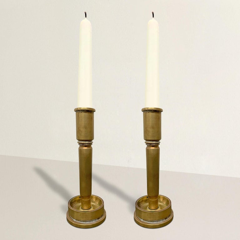 Lot - Pair of Baroque Nautilus Shell Brass Candle Holders