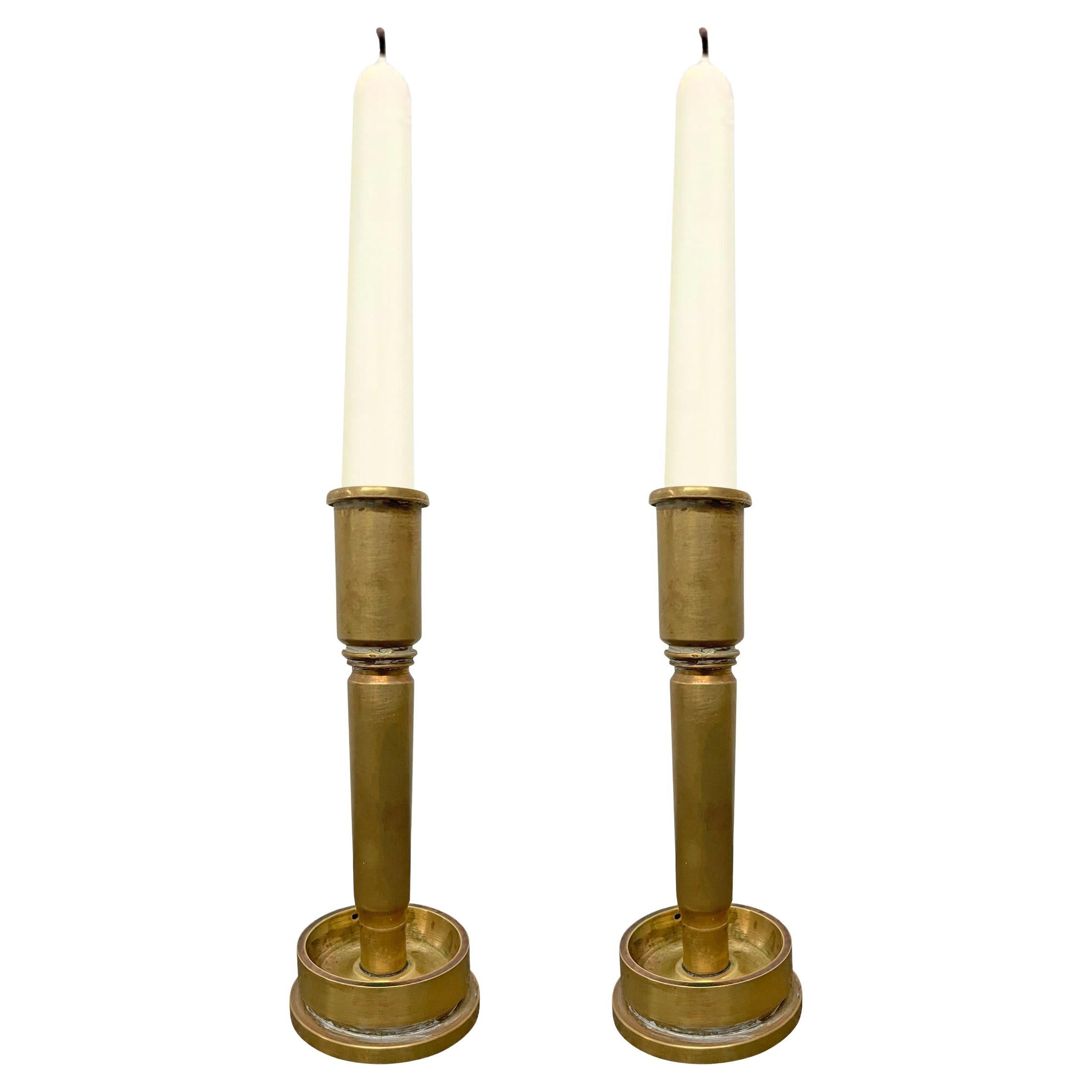 Pair of Trench Art Candlesticks For Sale