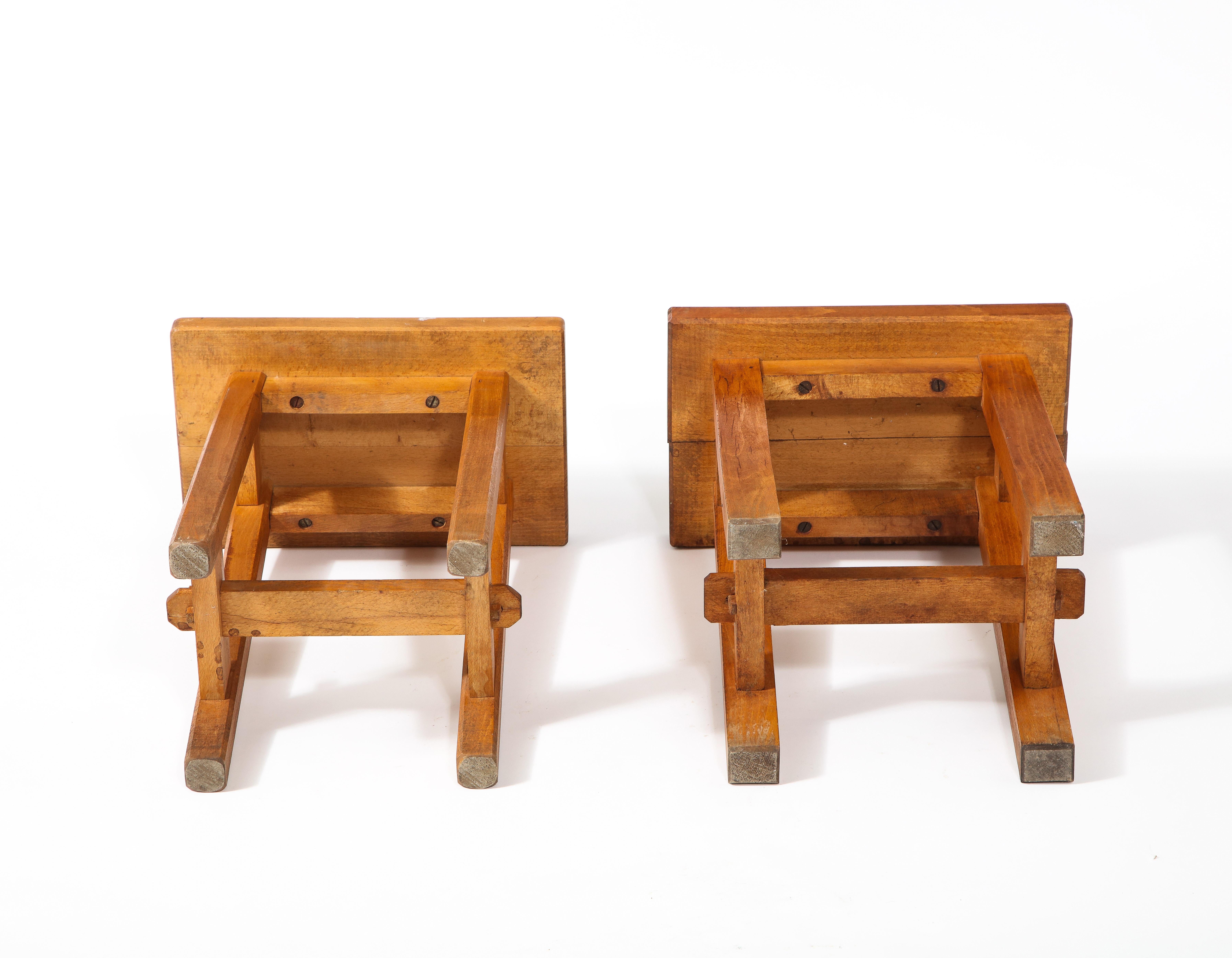 Pair of Solid Walnut Trestle Stools, France 1960's For Sale 5
