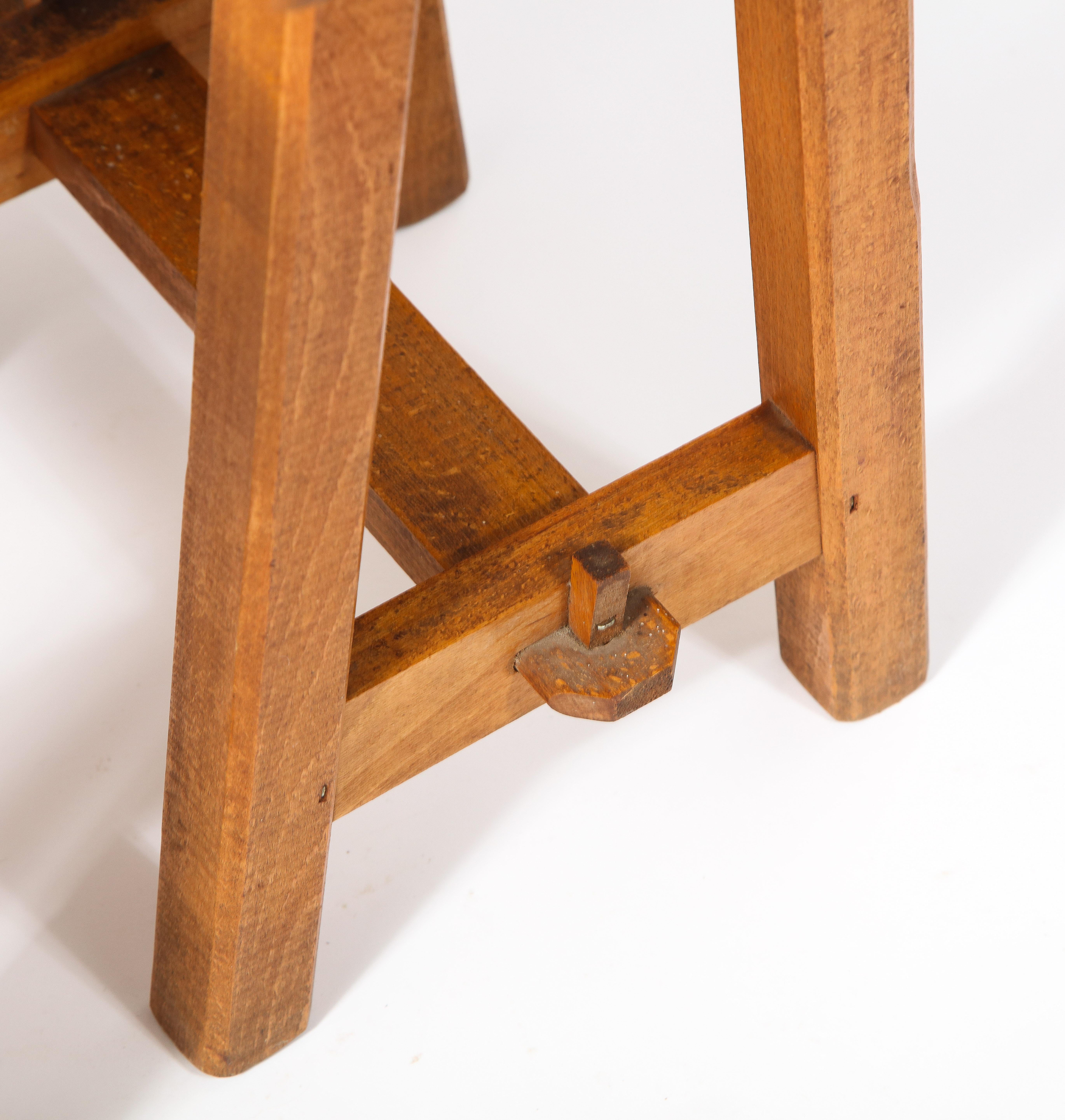 Pair of Solid Walnut Trestle Stools, France 1960's In Good Condition For Sale In New York, NY