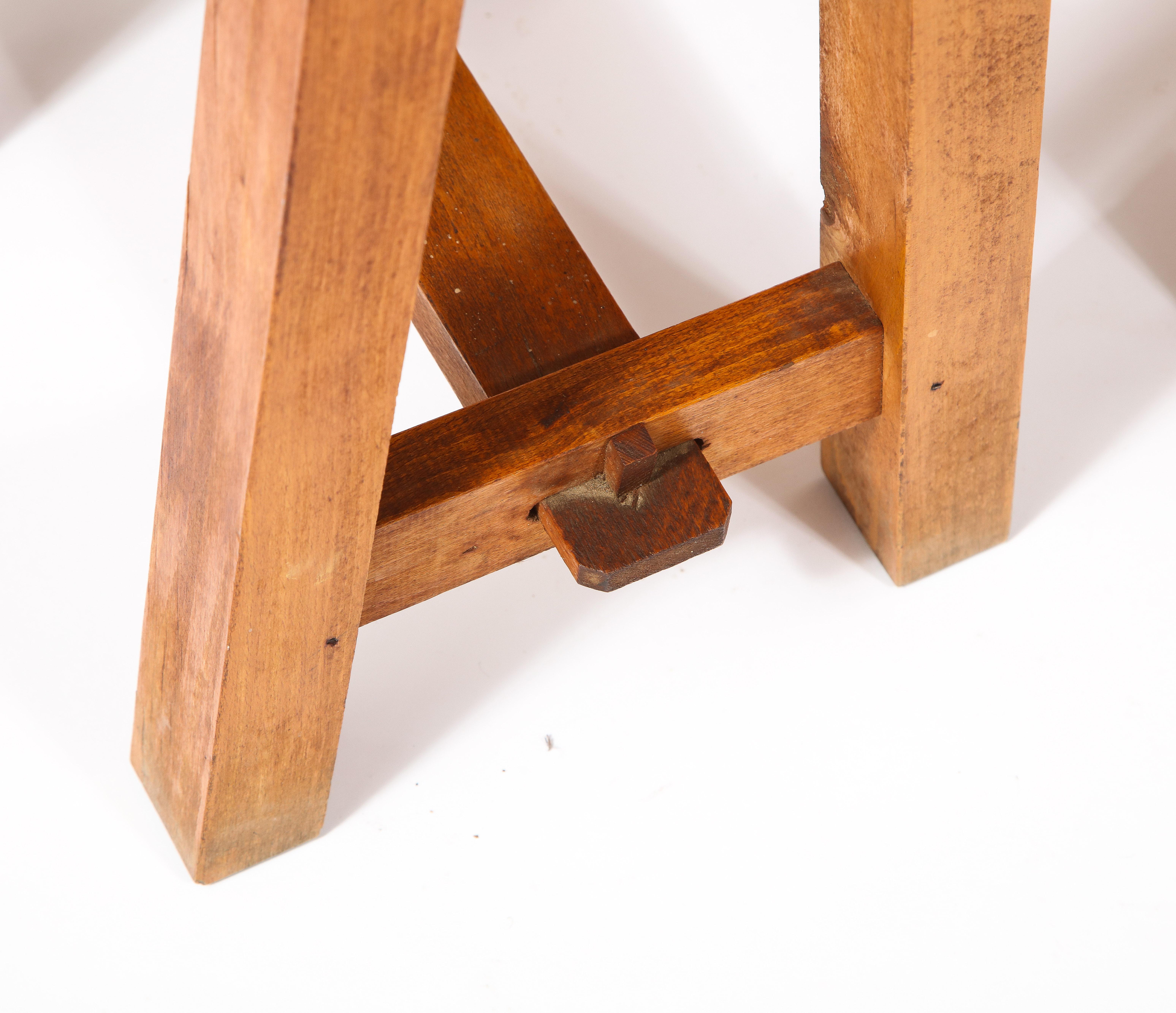 20th Century Pair of Solid Walnut Trestle Stools, France 1960's For Sale