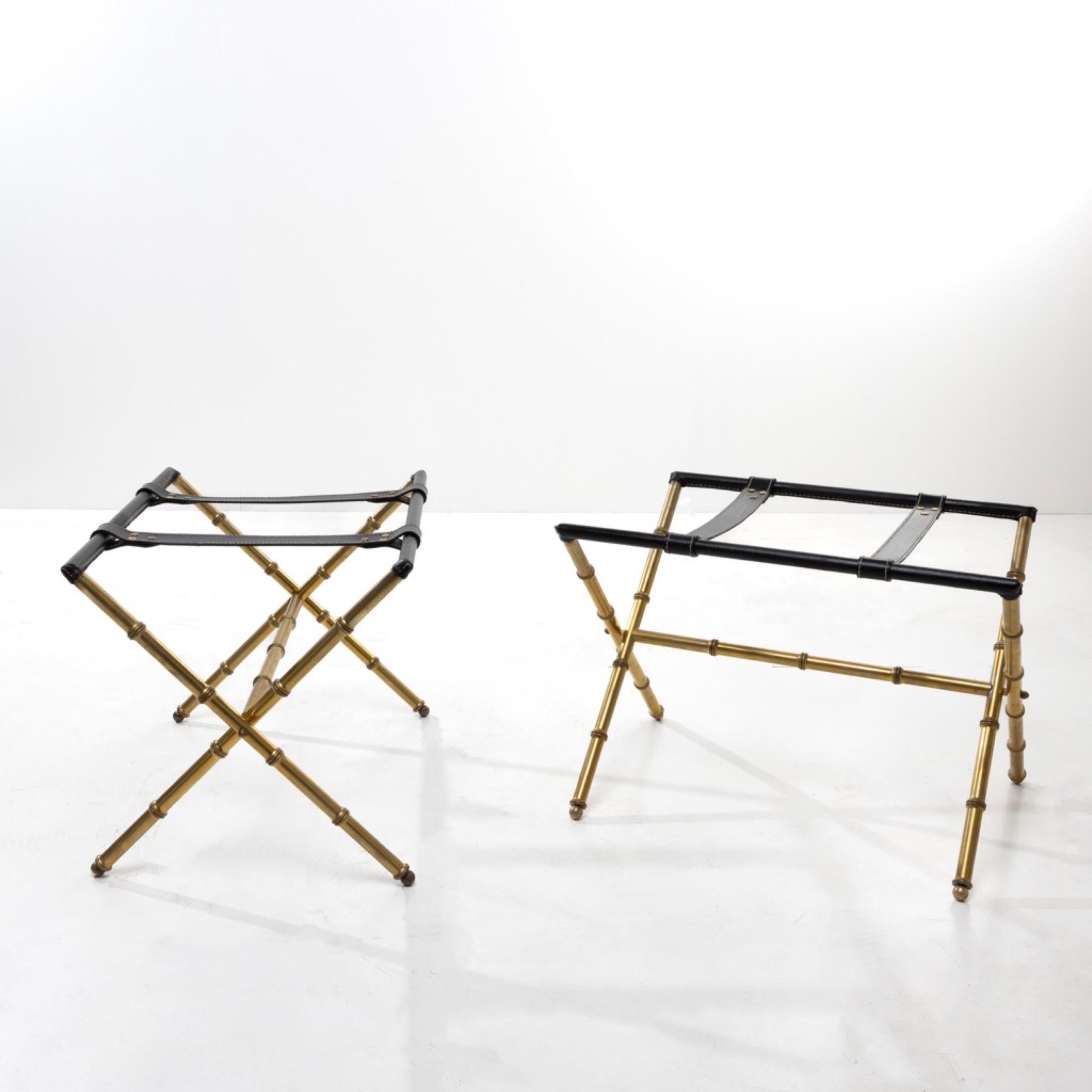 Mid-Century Modern Pair of Trestles Decorated with Faux-Bamboo in Copper by Jacques Adnet