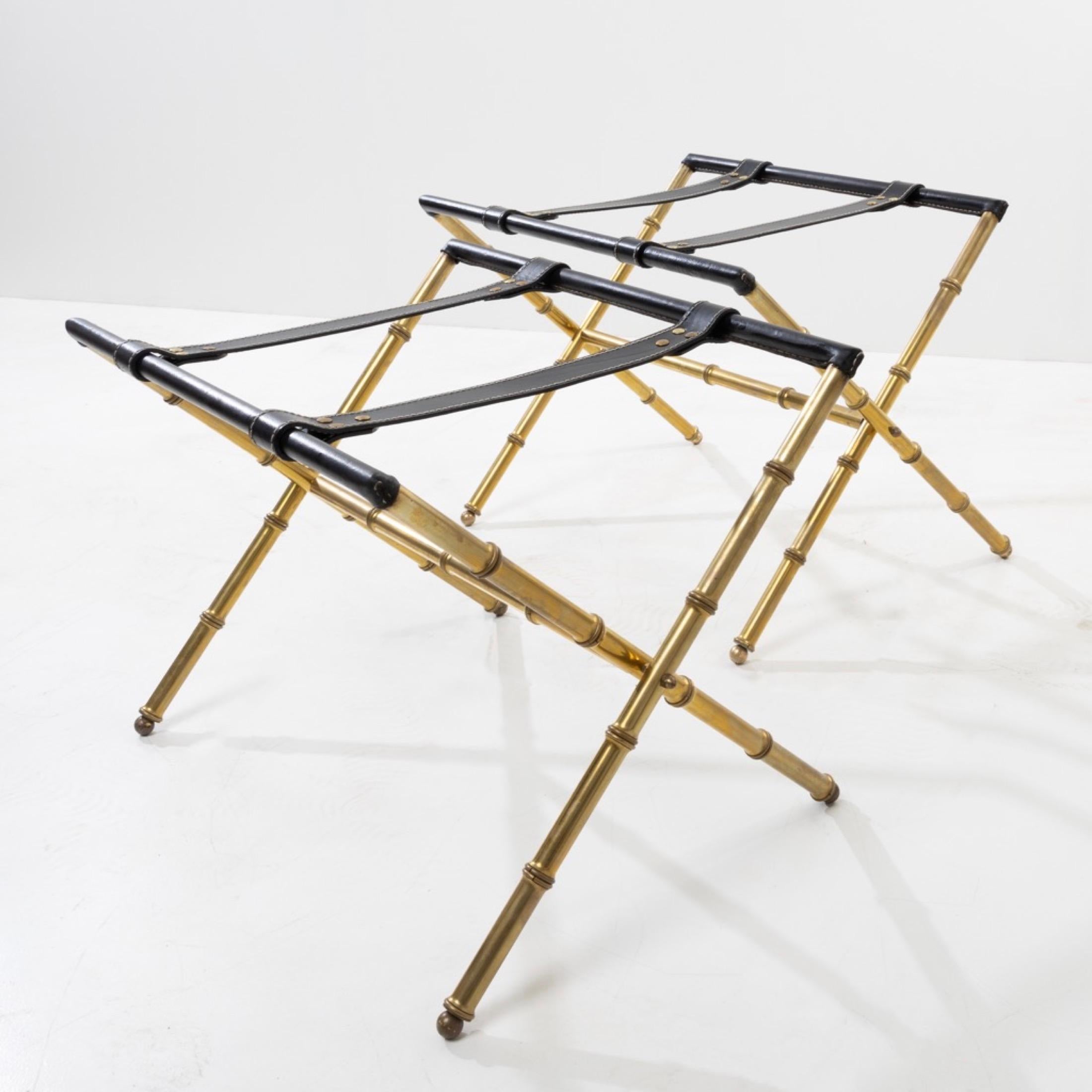 Pair of Trestles Decorated with Faux-Bamboo in Copper by Jacques Adnet In Good Condition In Brussels, BE