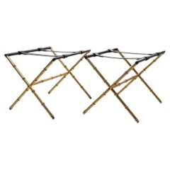 Pair of Trestles Decorated with Faux-Bamboo in Copper by Jacques Adnet