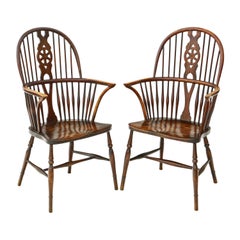 Antique Pair of Trevor Page Ash and Elm Windsor Armchairs