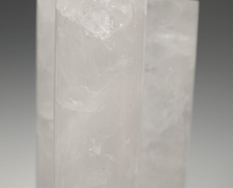 Contemporary ​​Pair of Tri-Column Rock Crystal Quartz Lamps For Sale