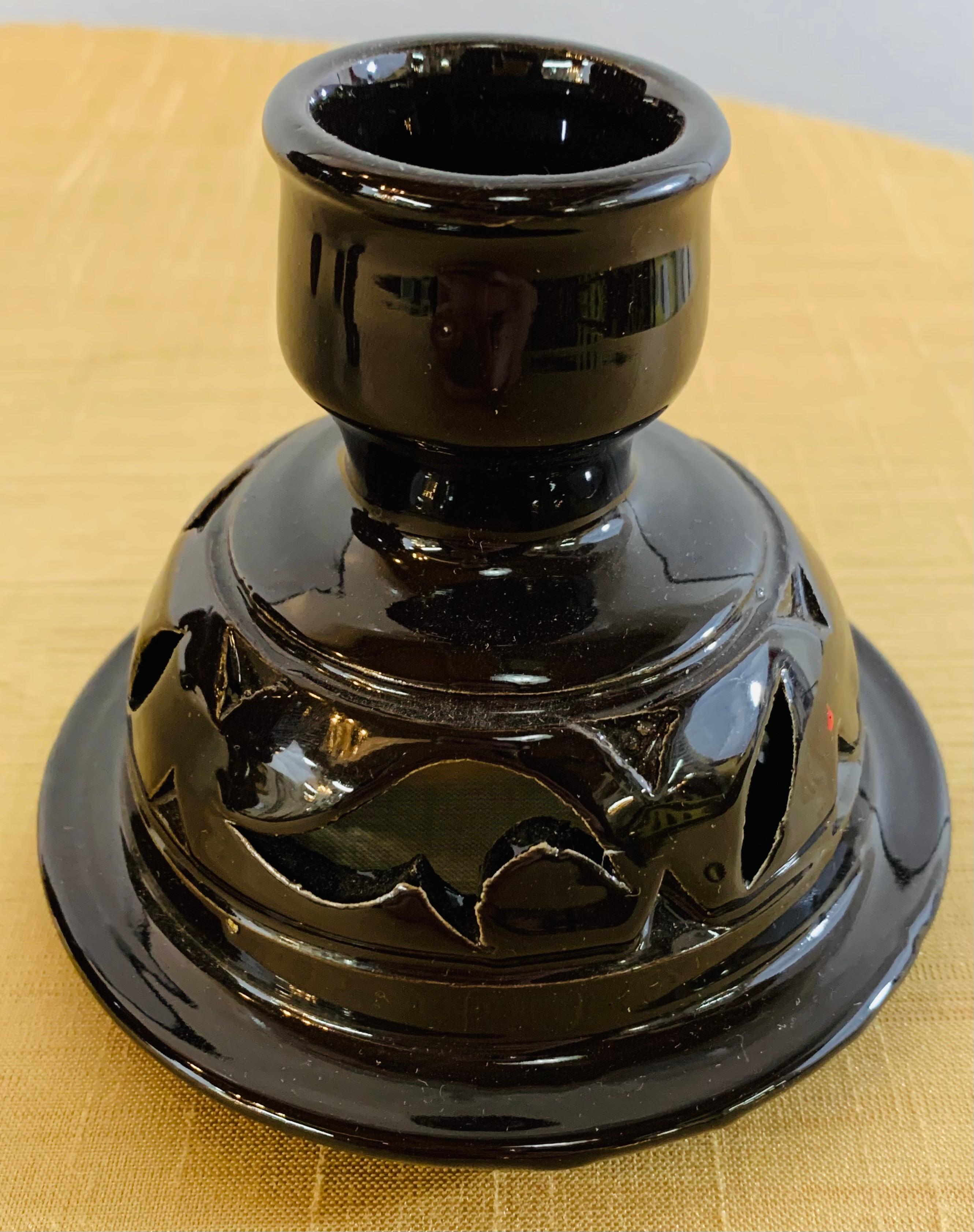 Oriental Red and Black Ceramic Lidded Vase or Urn, a Pair   In Good Condition In Plainview, NY