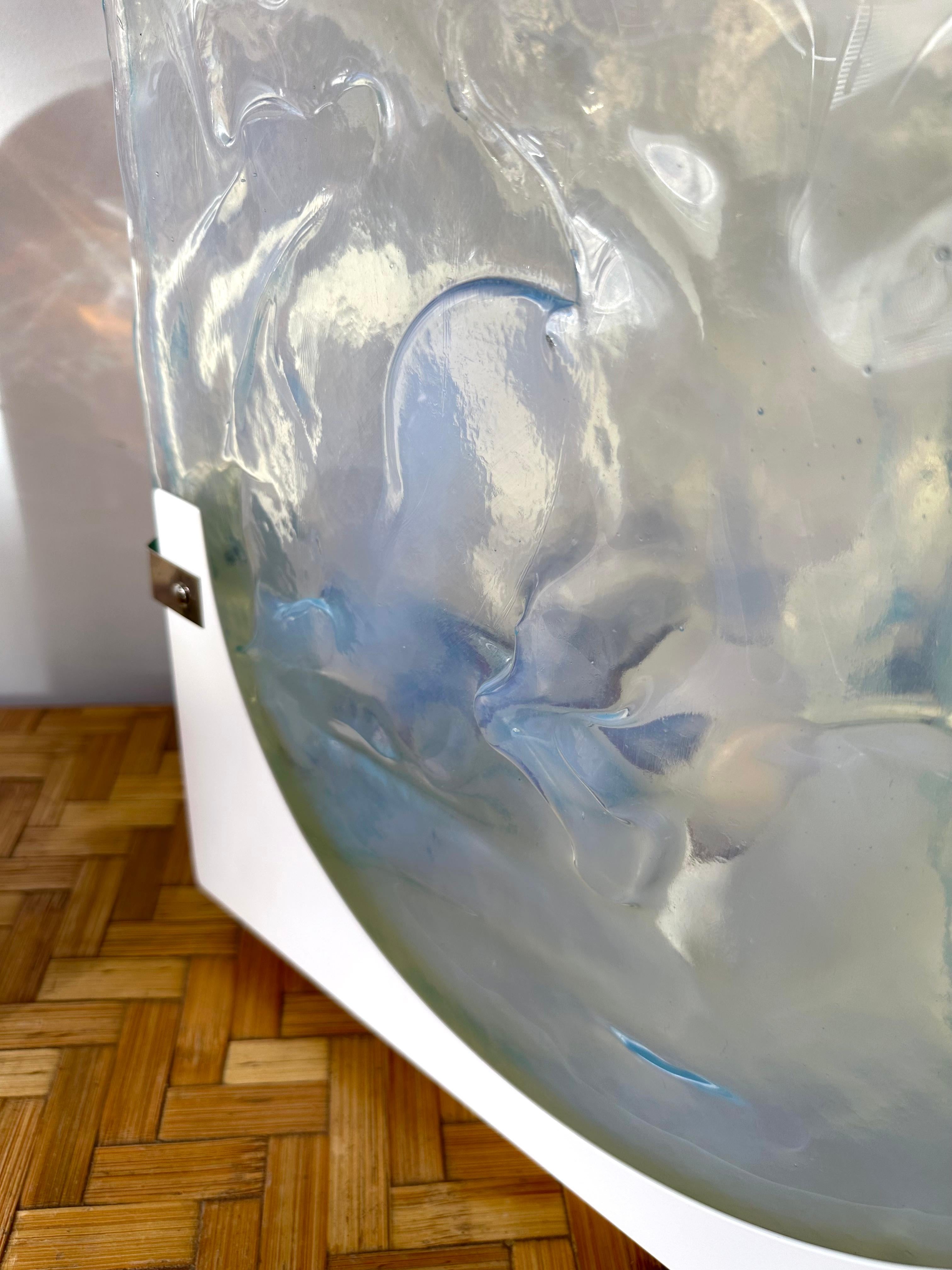 Pair of Triangle Lamps Opalescent Murano Glass by Leucos, Italy, 1980s For Sale 7