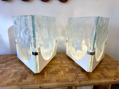 Pair of Triangle Lamps Opalescent Murano Glass by Leucos, Italy, 1980s