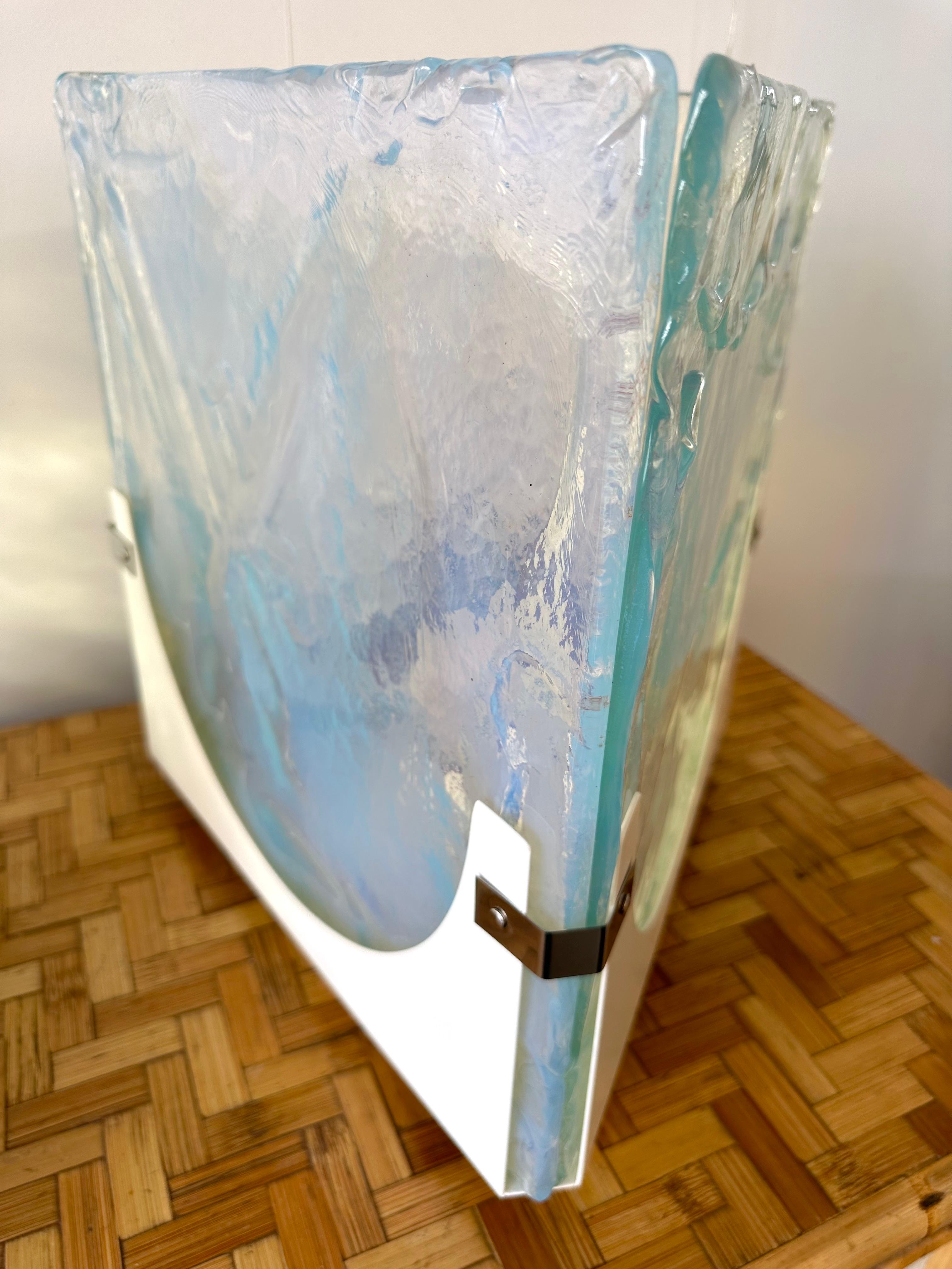 Metal Pair of Triangle Lamps Opalescent Murano Glass by Leucos, Italy, 1980s For Sale