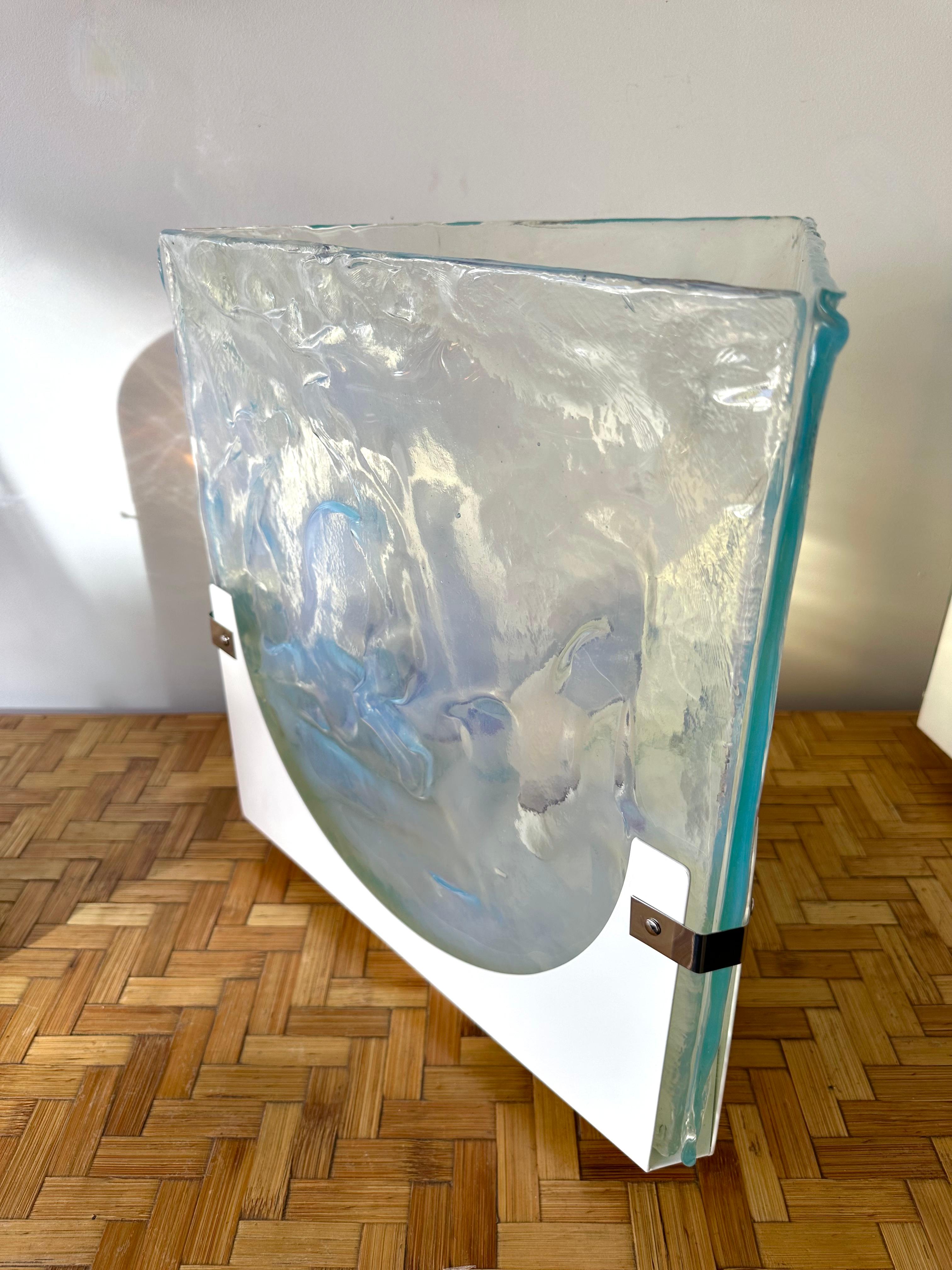 Pair of Triangle Lamps Opalescent Murano Glass by Leucos, Italy, 1980s For Sale 2