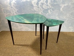 Pair of Triangular Aldo Tura Nesting Tables in Green, Italy 1960s