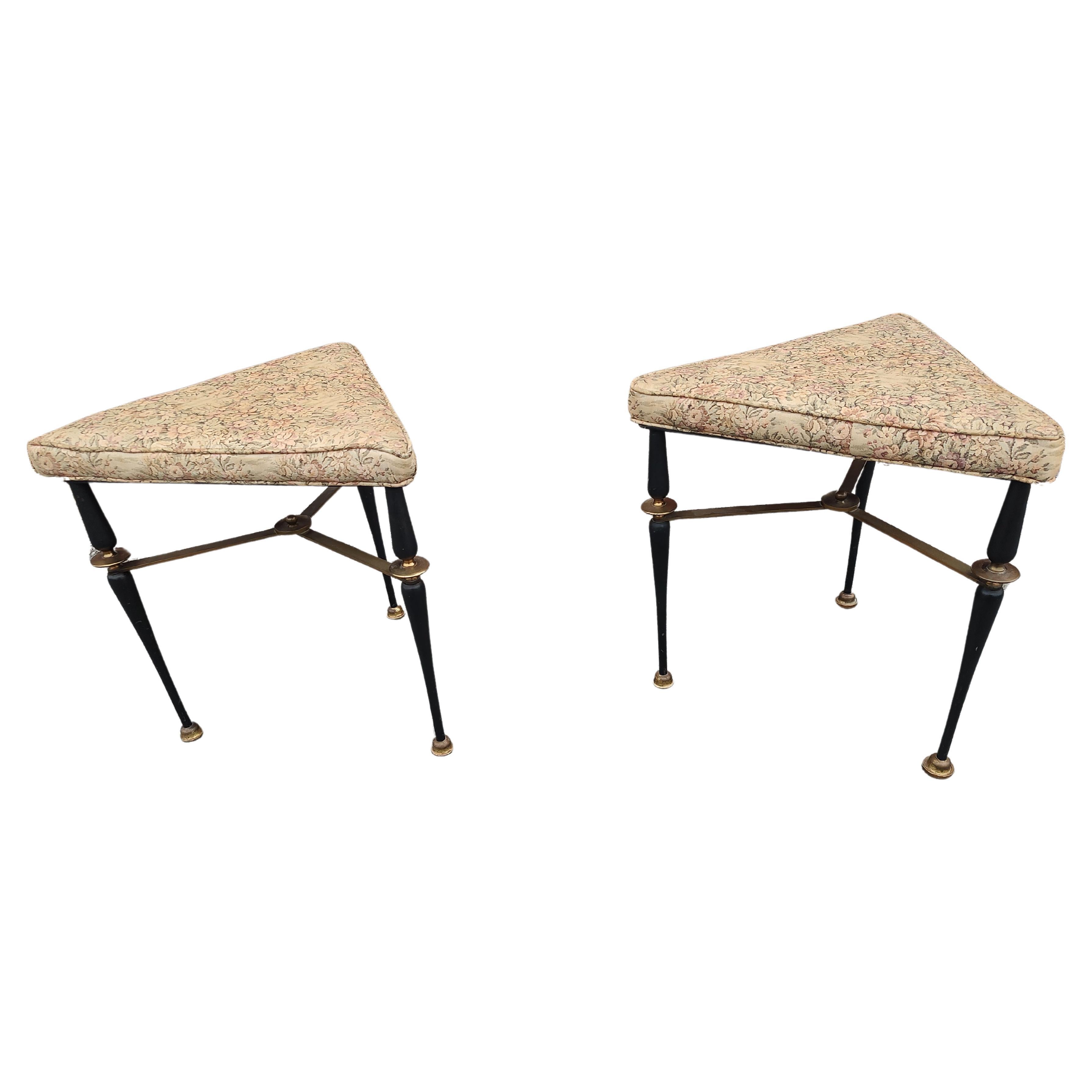 Mid-Century Modern Pair of Triangular Benches Brass & Iron Attributed to Robs Johns Gibbons C1955