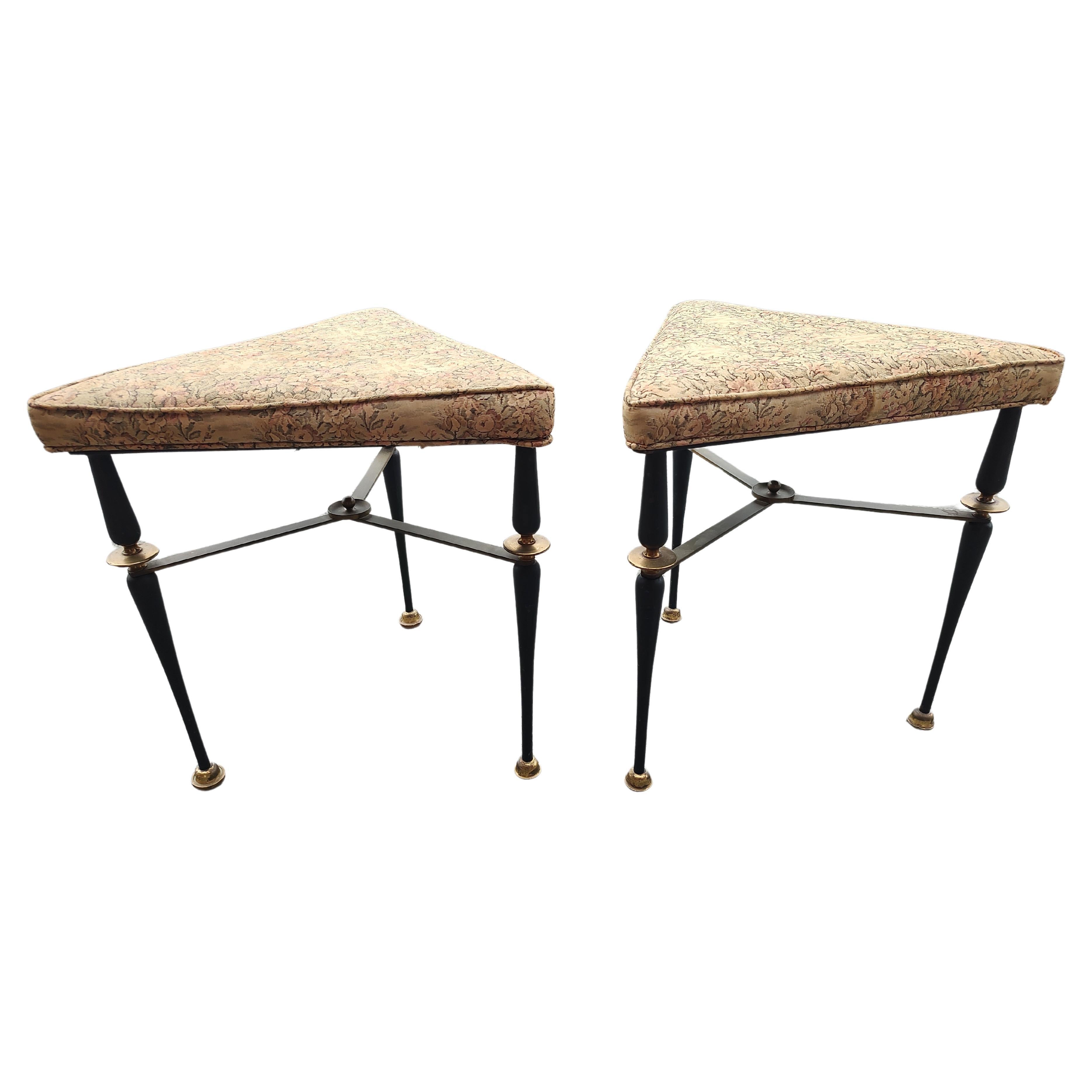 Mid-20th Century Pair of Triangular Benches Brass & Iron Attributed to Robs Johns Gibbons C1955