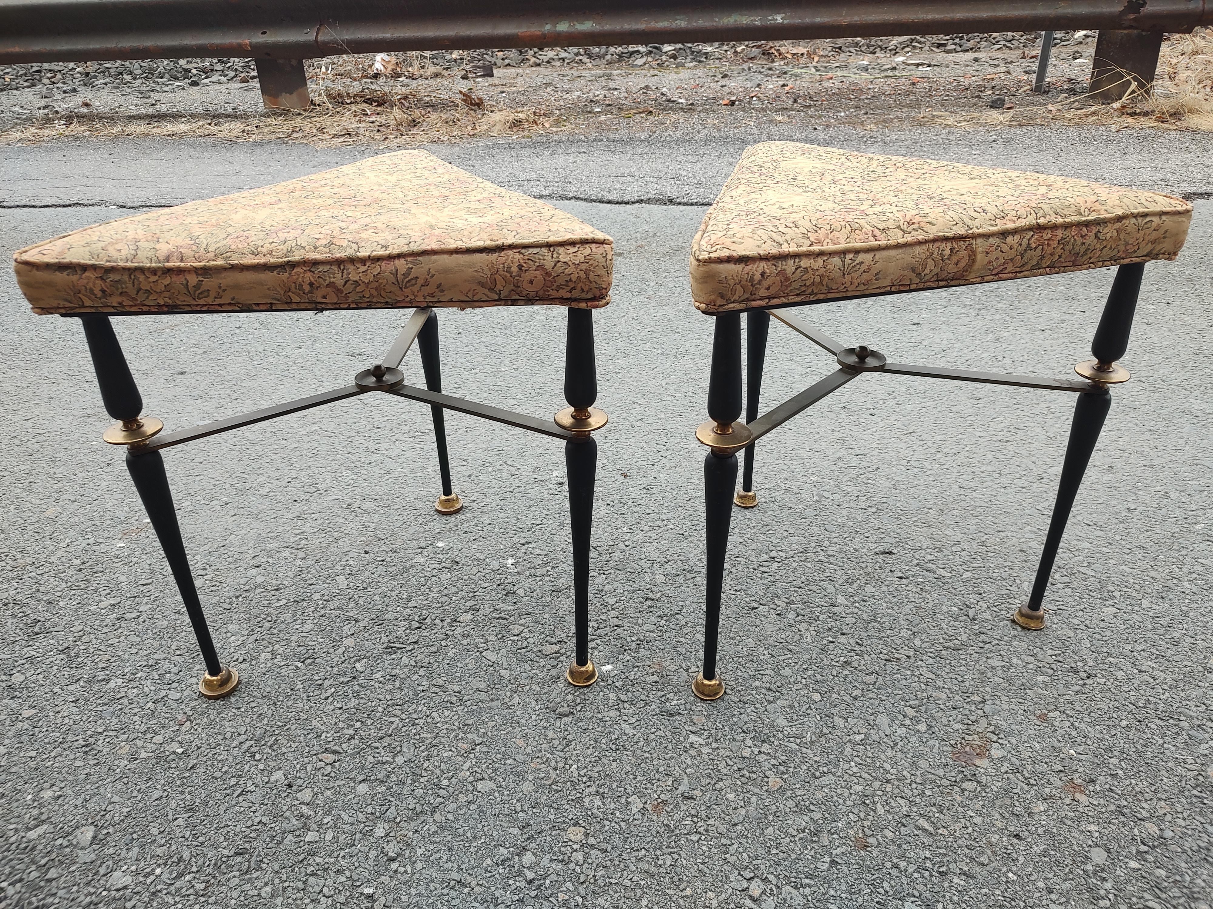 Pair of Triangular Benches Brass & Iron Attributed to Robs Johns Gibbons C1955 1