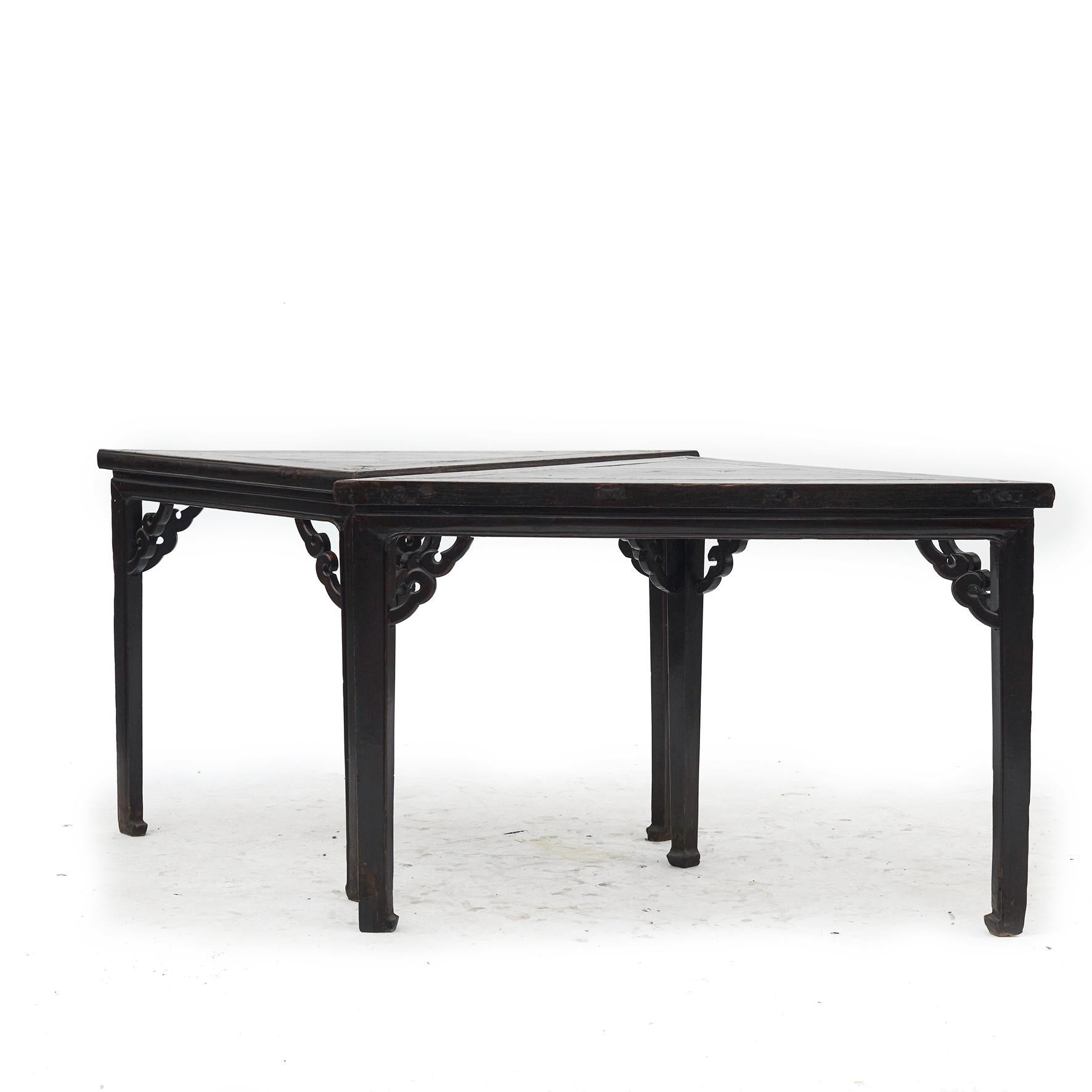 Qing Pair Of Triangular Black / Brown Console Tables For Sale