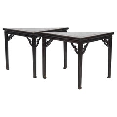 Pair Of Triangular Black / Brown Console Tables