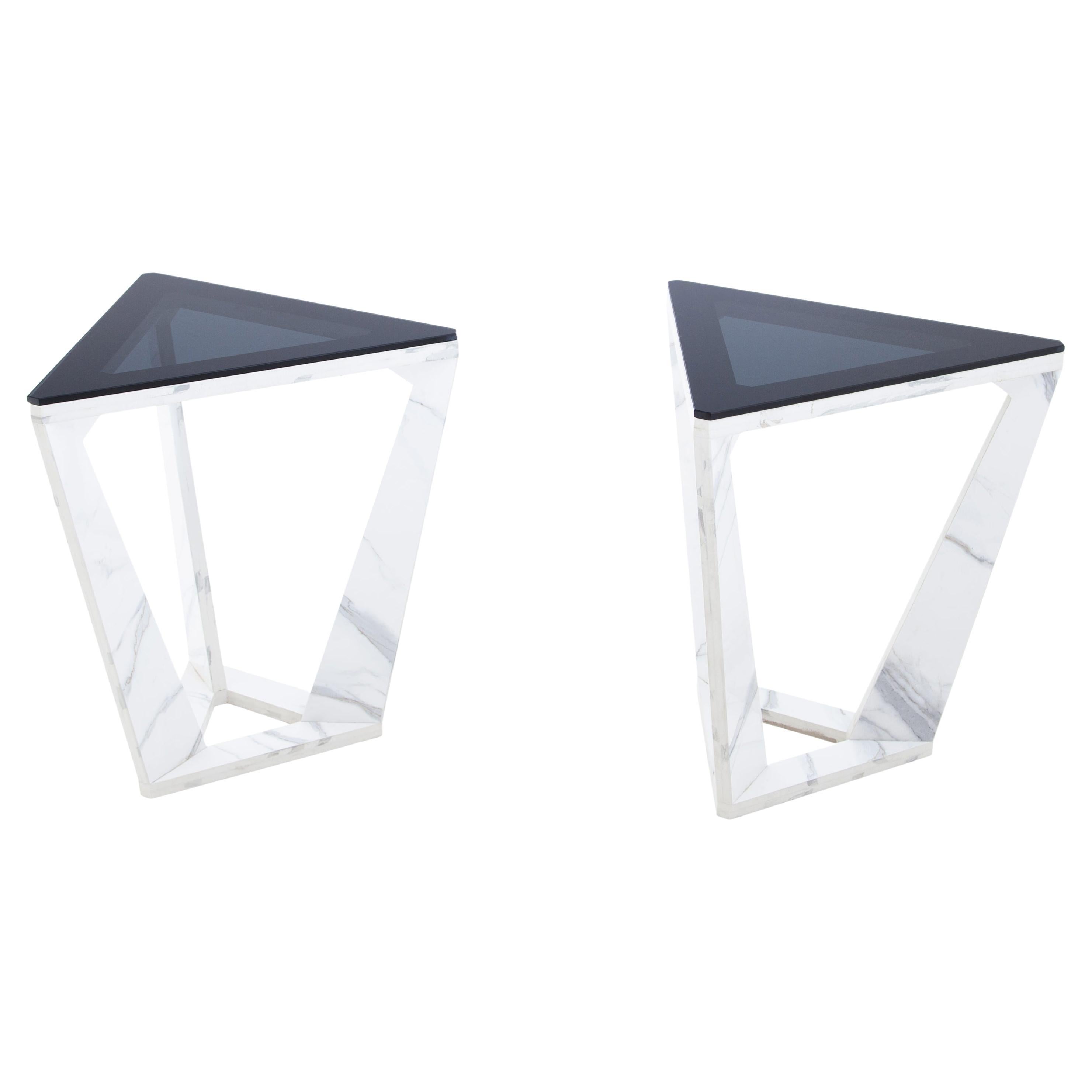 Pair of Triangular Modernist Side Tables For Sale
