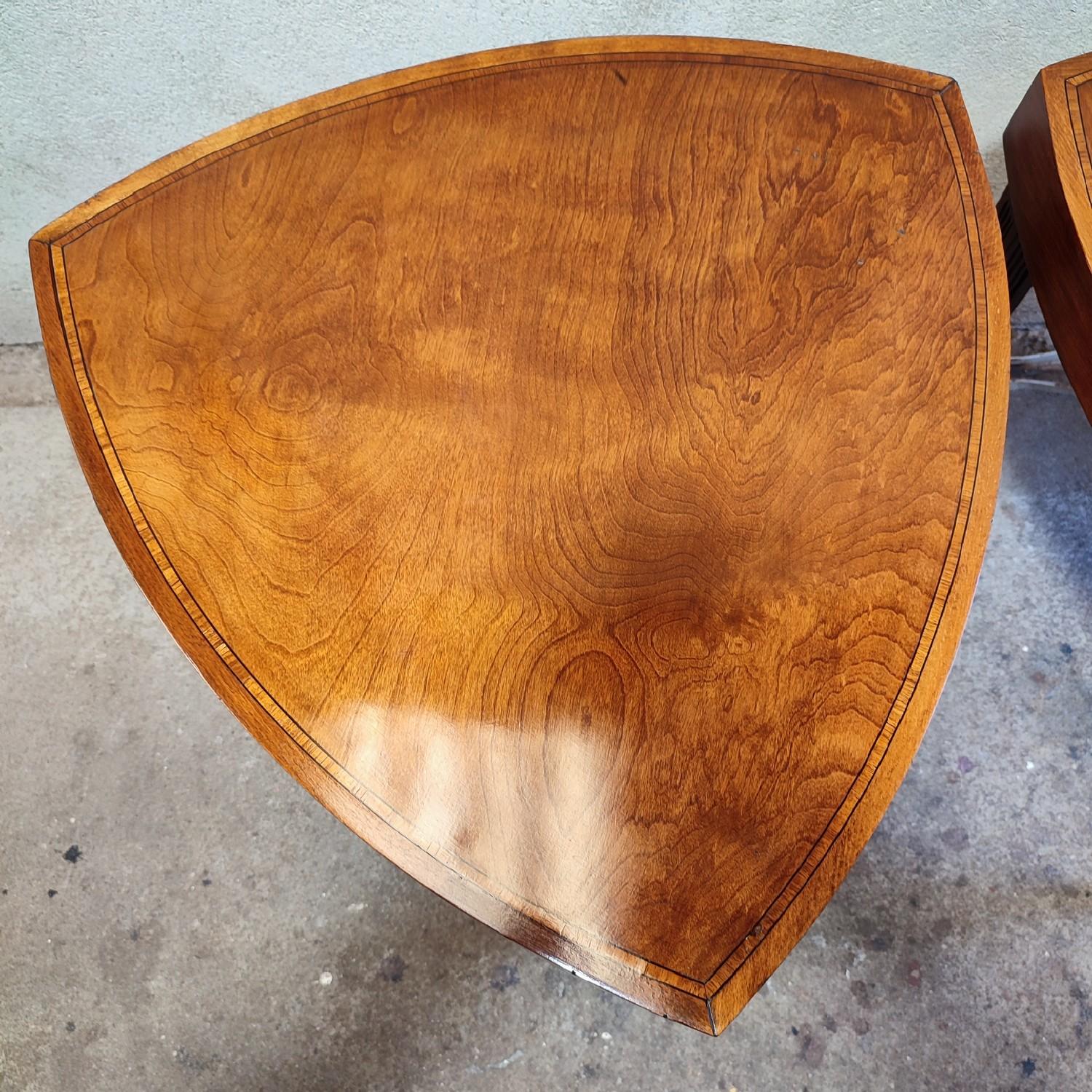 Wood Pair of Triangular Side Tables For Sale