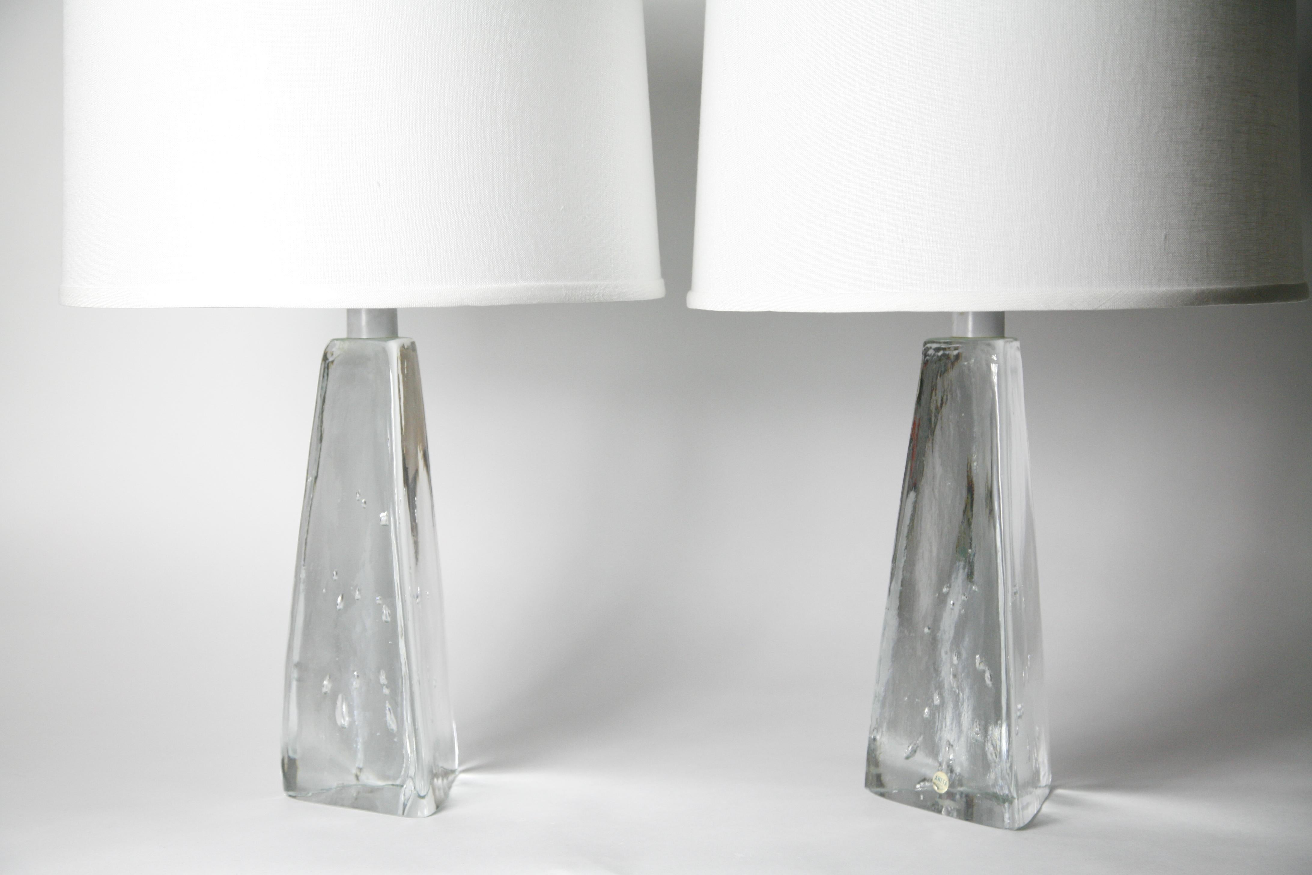 Pair of Triangular Solid Clear Aneta Lamps, Sweden, 1980 1