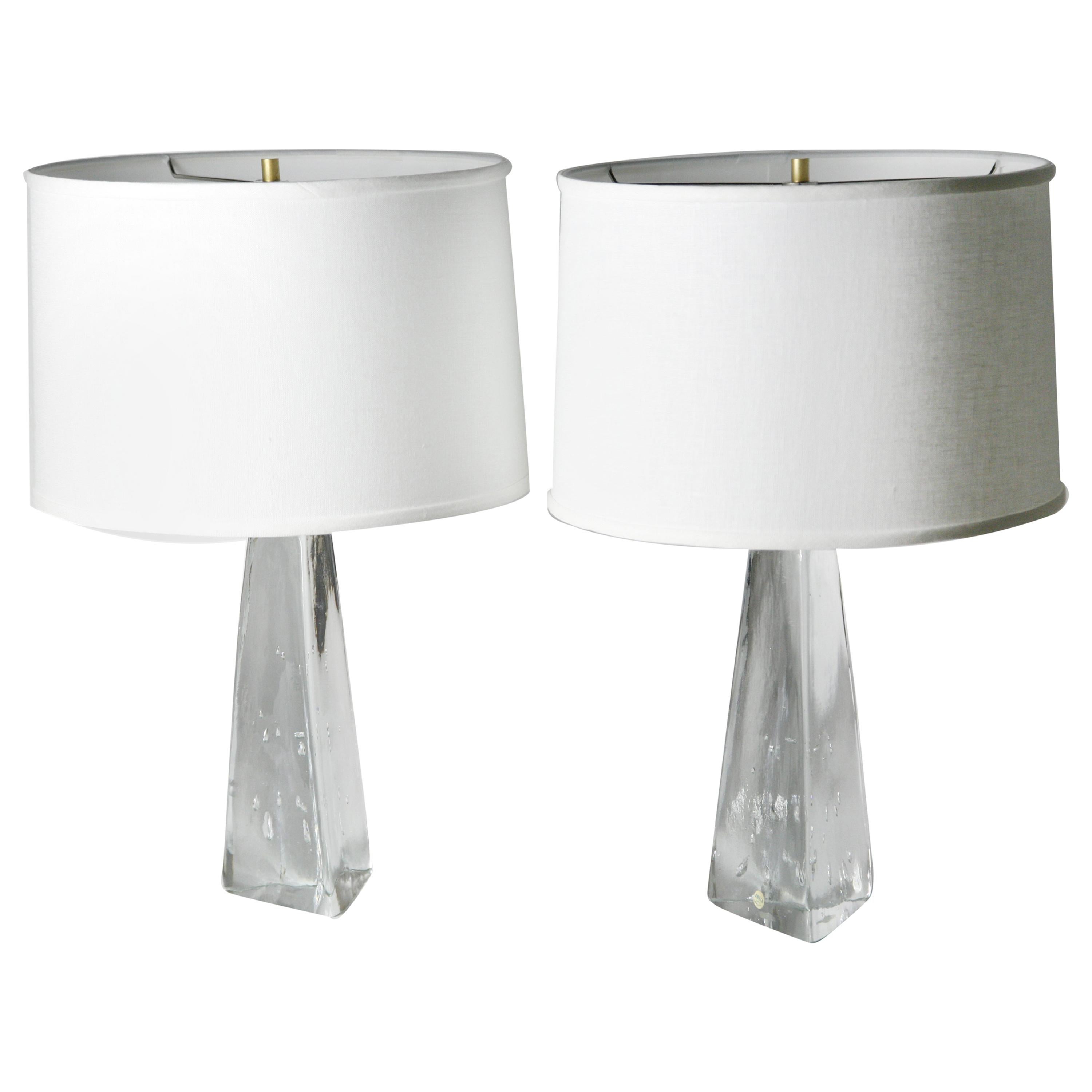 Pair of Triangular Solid Clear Aneta Lamps, Sweden, 1980 For Sale