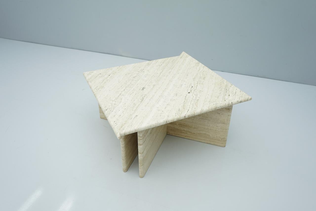 Pair of Triangular Travertine Side or Coffee Table, Italy, 1970s 1
