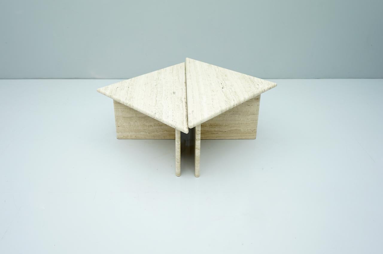 Pair of Triangular Travertine Side or Coffee Table, Italy, 1970s 2