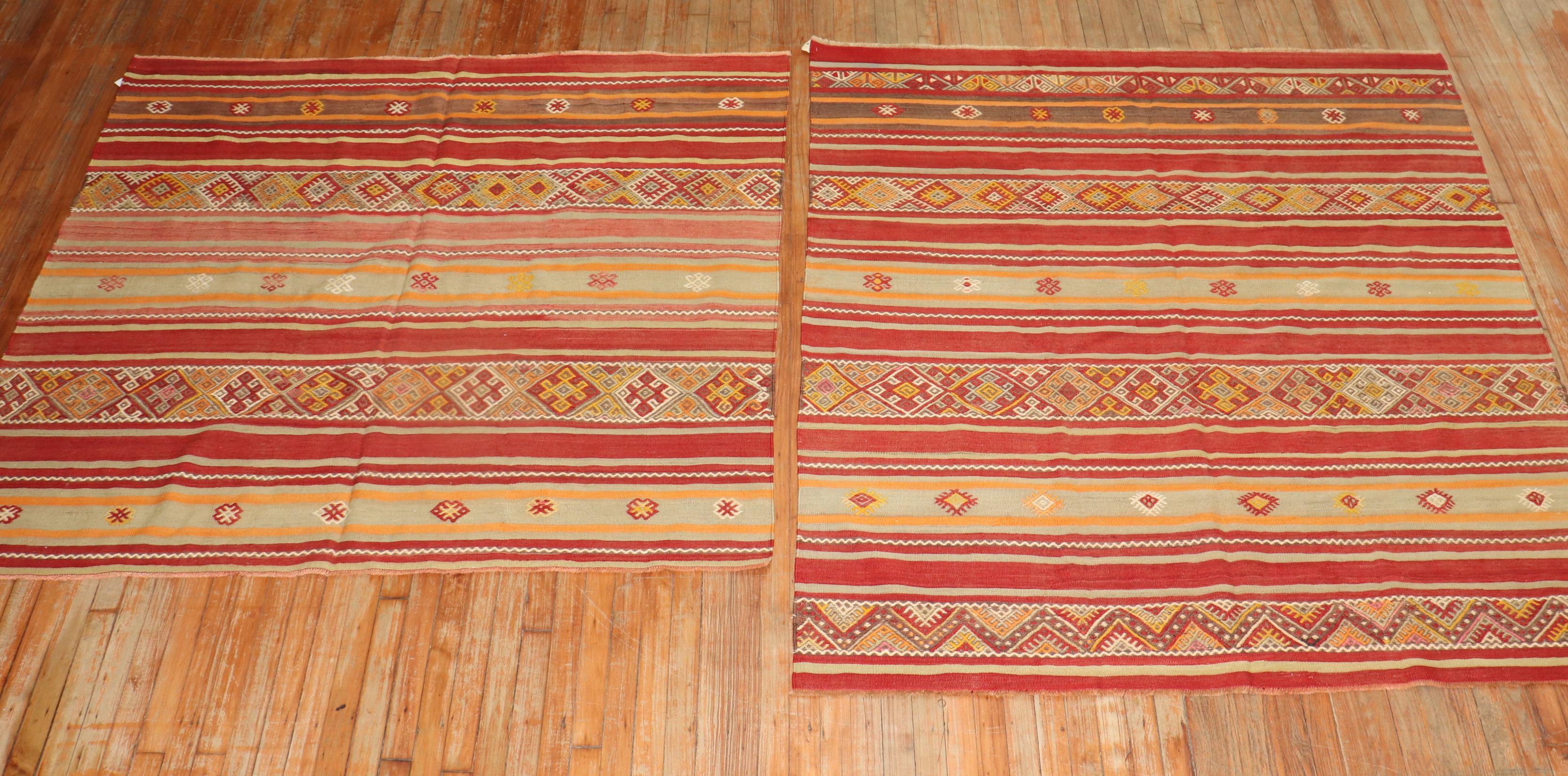 Pair of Tribal Turkish Kilim Flat-Weaves For Sale 5