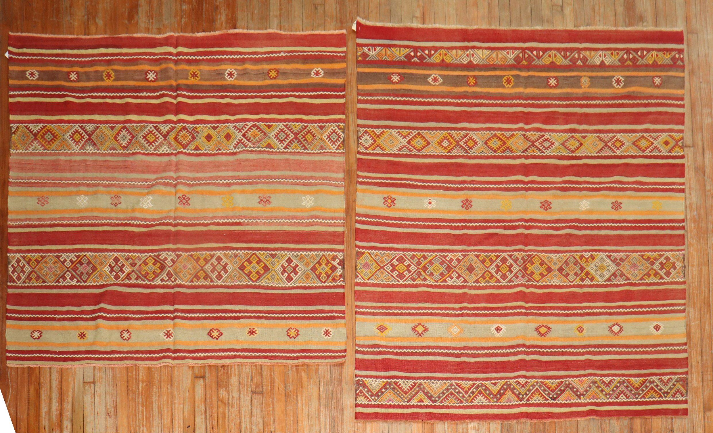 Pair of Tribal Turkish Kilim Flat-Weaves For Sale 6