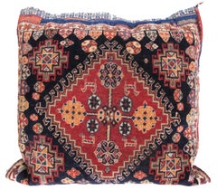 Pair of Tribal Qashqai Bag Fragment Pillows with Striped Kilim Backs, c. 1900