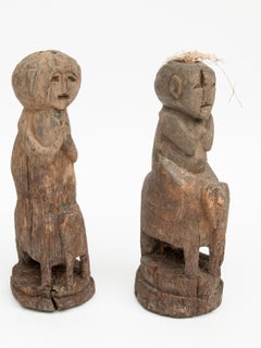 Pair of Tribal Statues Riders on Elephants West Nepal Early to Mid-20th Century
