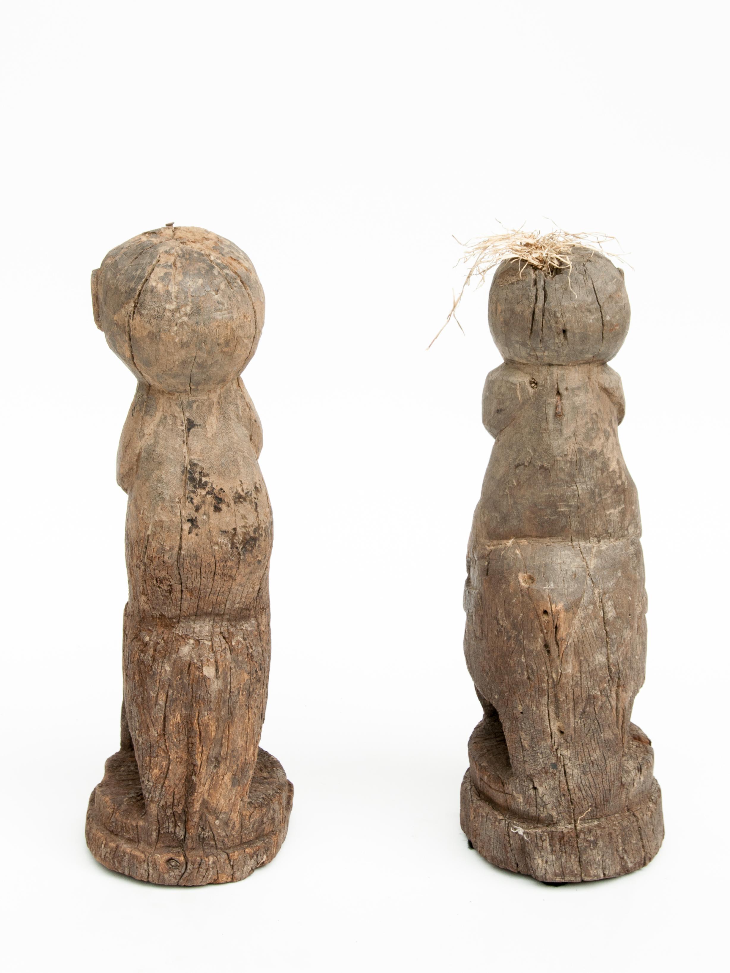 Hand-Carved Pair of Tribal Statues Riders on Elephants West Nepal Early to Mid-20th Century