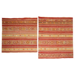 Coppia di Kilim turchi tribali a onde piatte