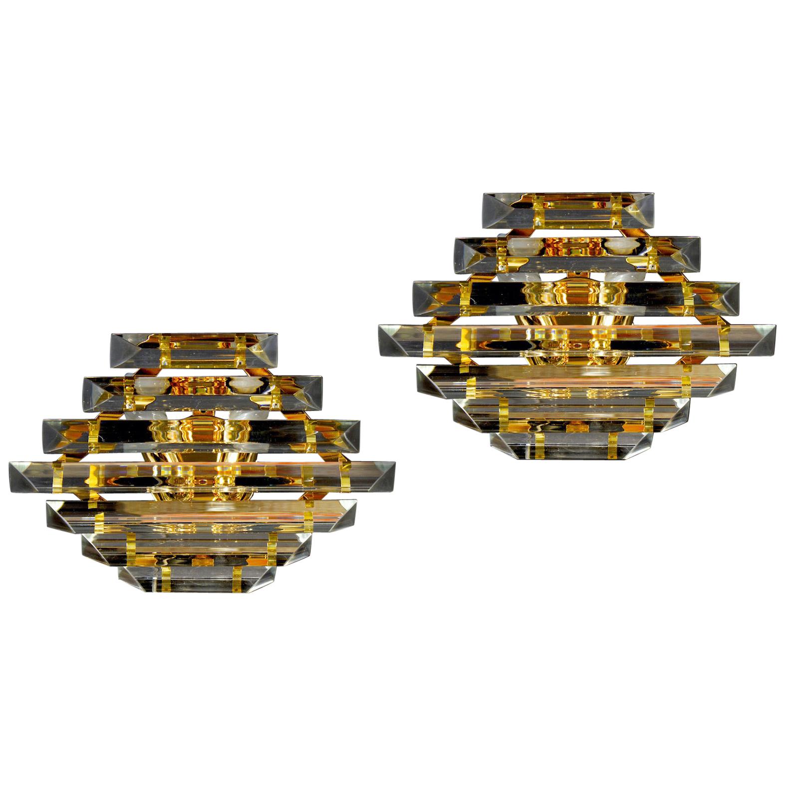 Pair of Triedi Murano Glass Contemporary Wall lights or Sconces For Sale