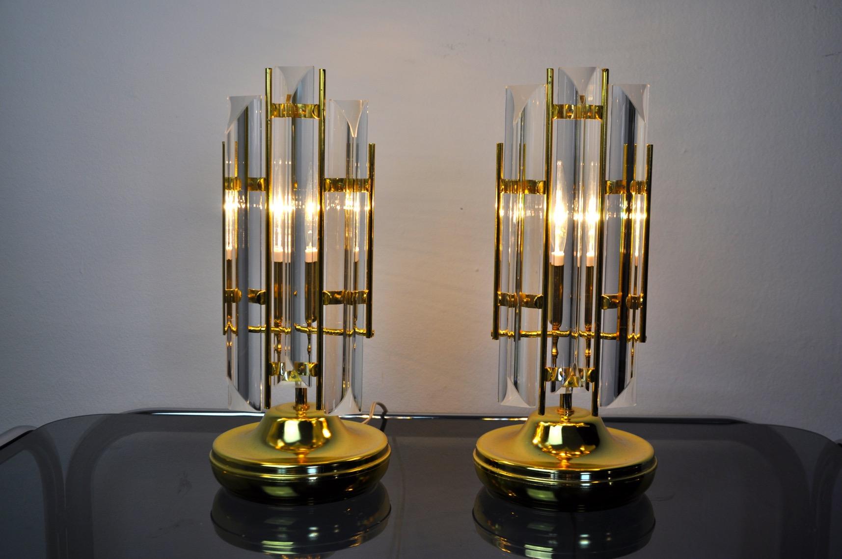 Pair of Triedi Murano Lamps, Italy, 1970 In Good Condition In BARCELONA, ES