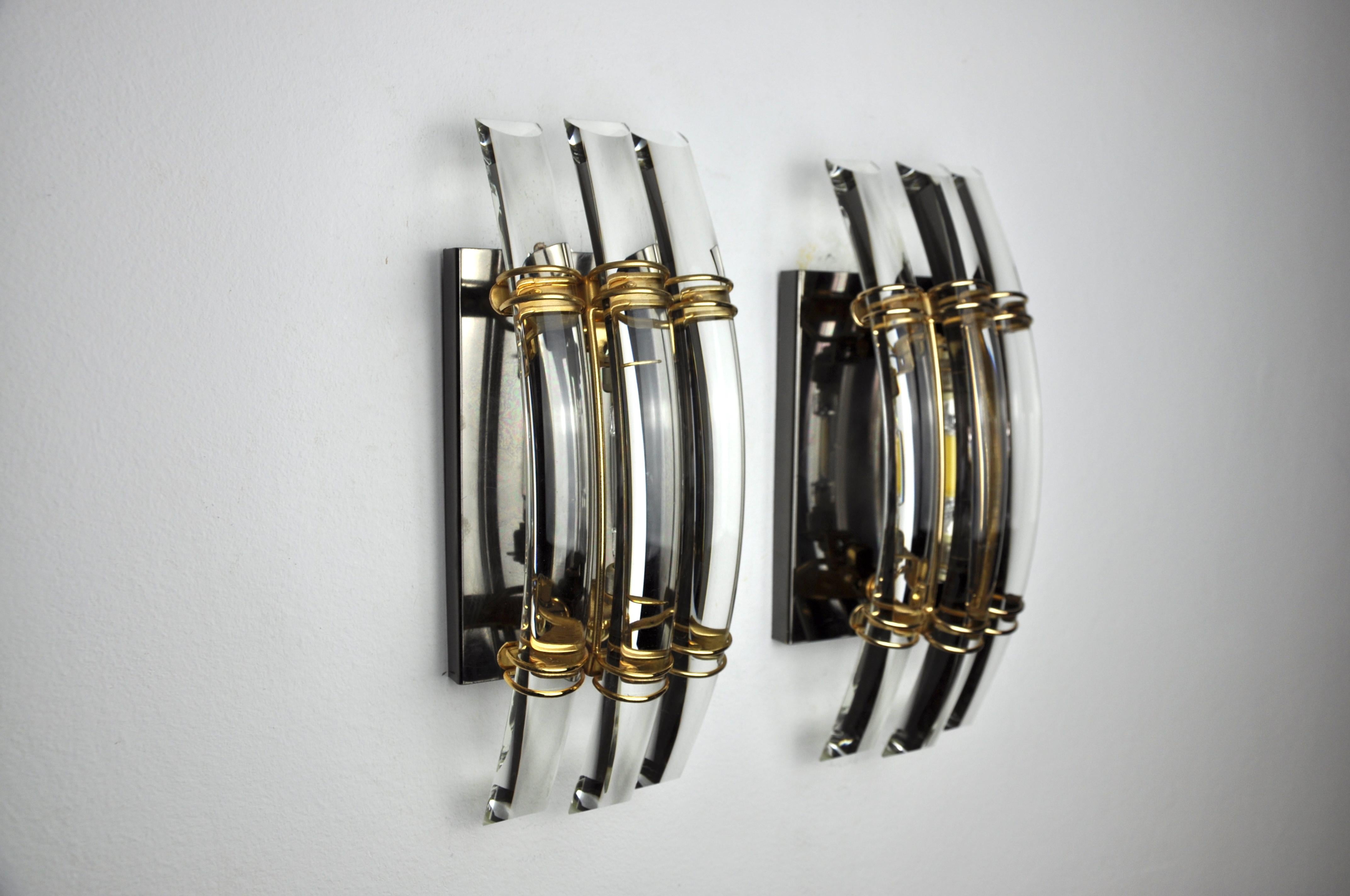 Hollywood Regency Pair of Triedi Murano sconces, Italy, 1970 For Sale