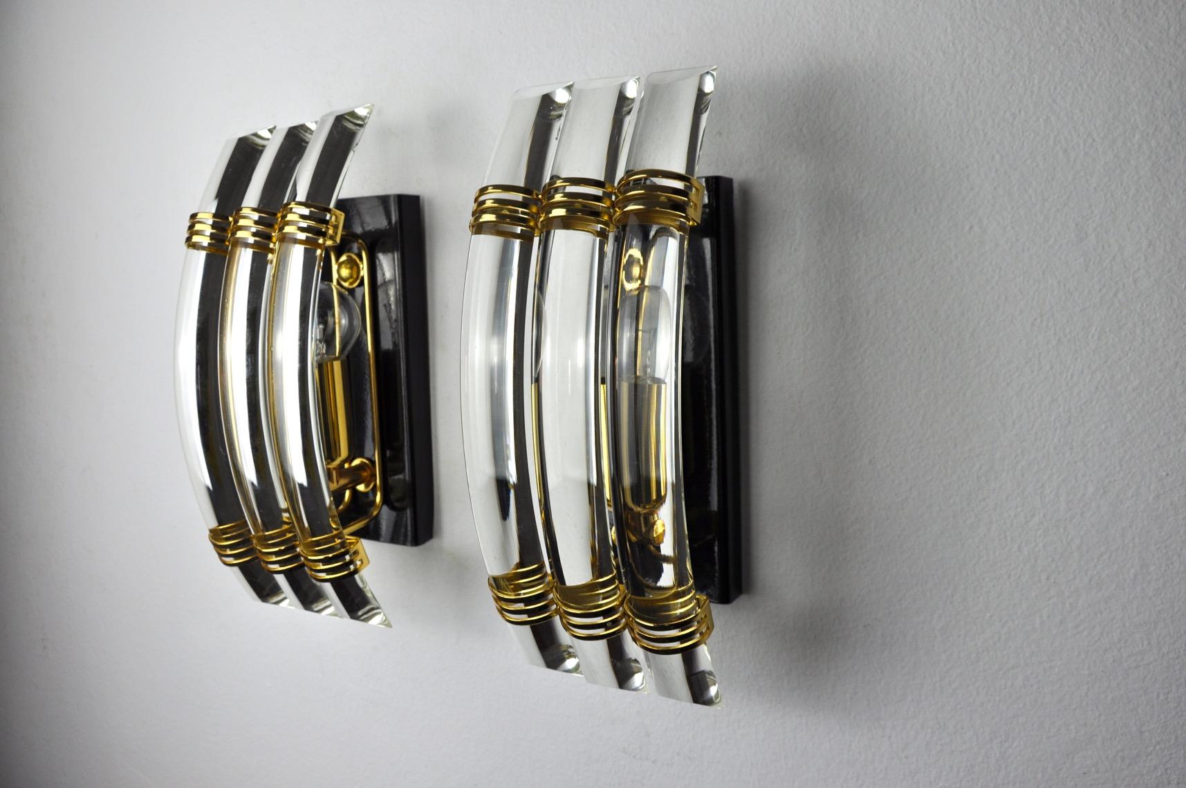 Hollywood Regency Pair of Triedi Murano Sconces, Italy, 1970 For Sale