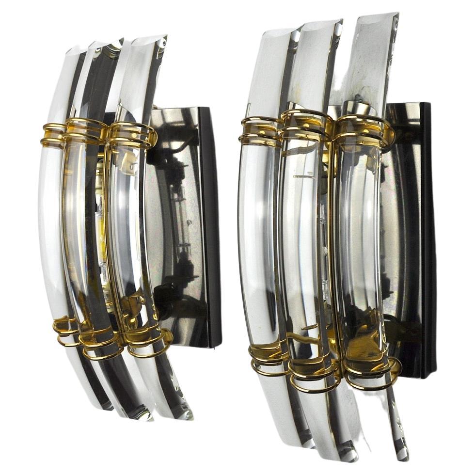 Pair of Triedi Murano sconces, Italy, 1970 For Sale