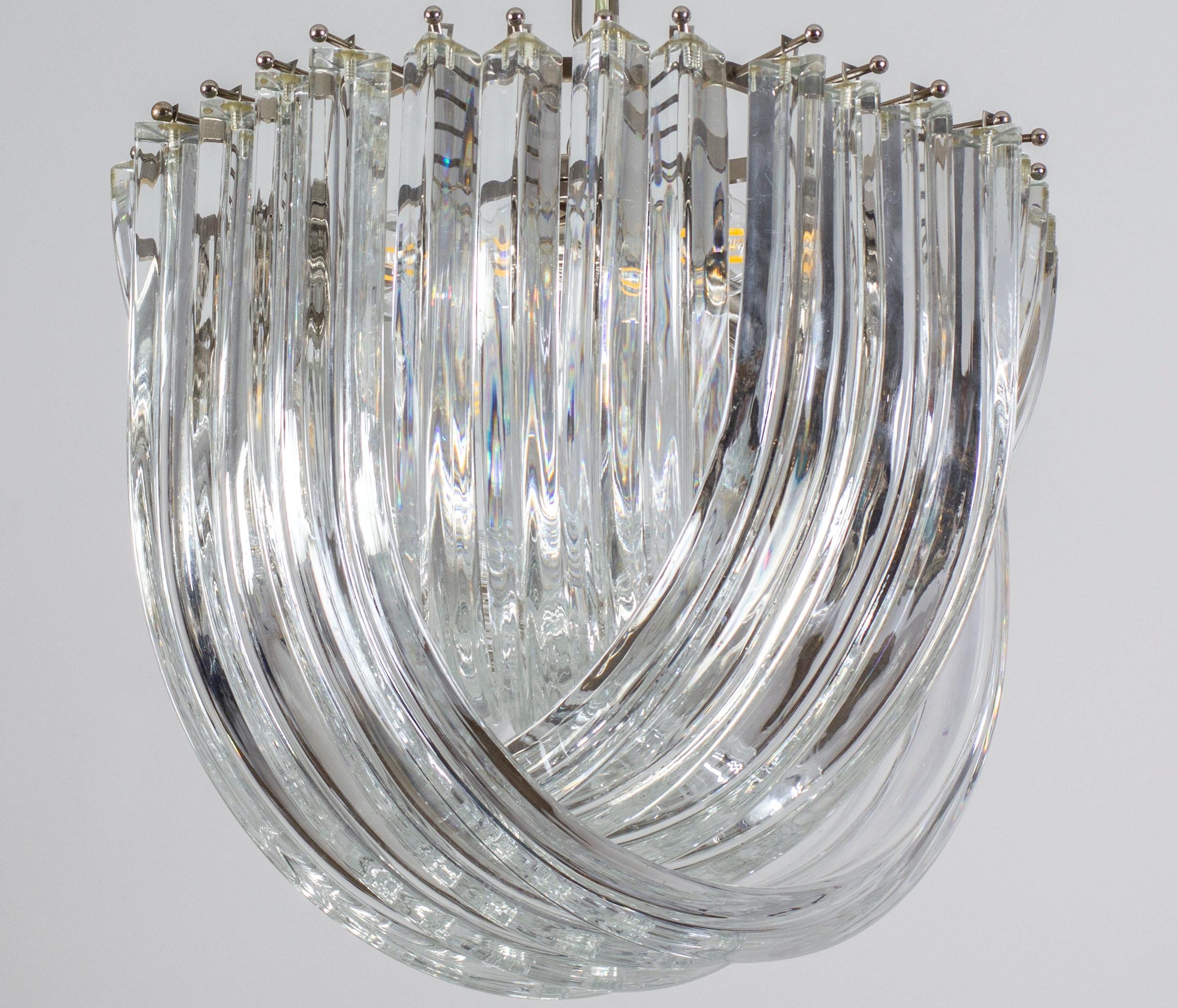 Pair of Triedri Curvati Murano Glass Chandelier by Carlo Nason for Venini 1970' For Sale 5