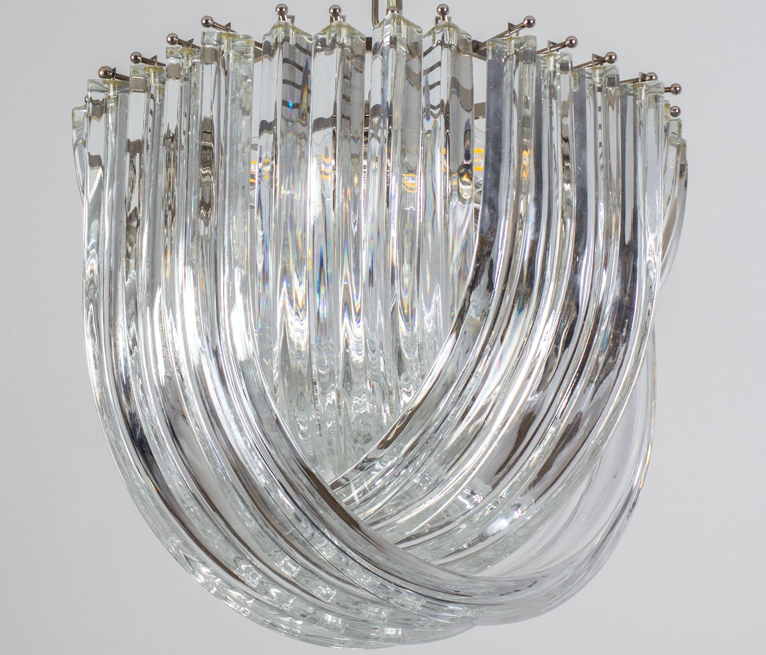 Pair of Triedri Curvati Murano Glass Chandelier by Carlo Nason for Venini 1970' For Sale 5