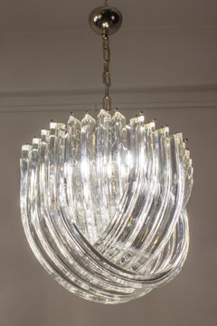 Pair of Triedri Curvati Murano Glass Chandelier by Carlo Nason for Venini 1970'