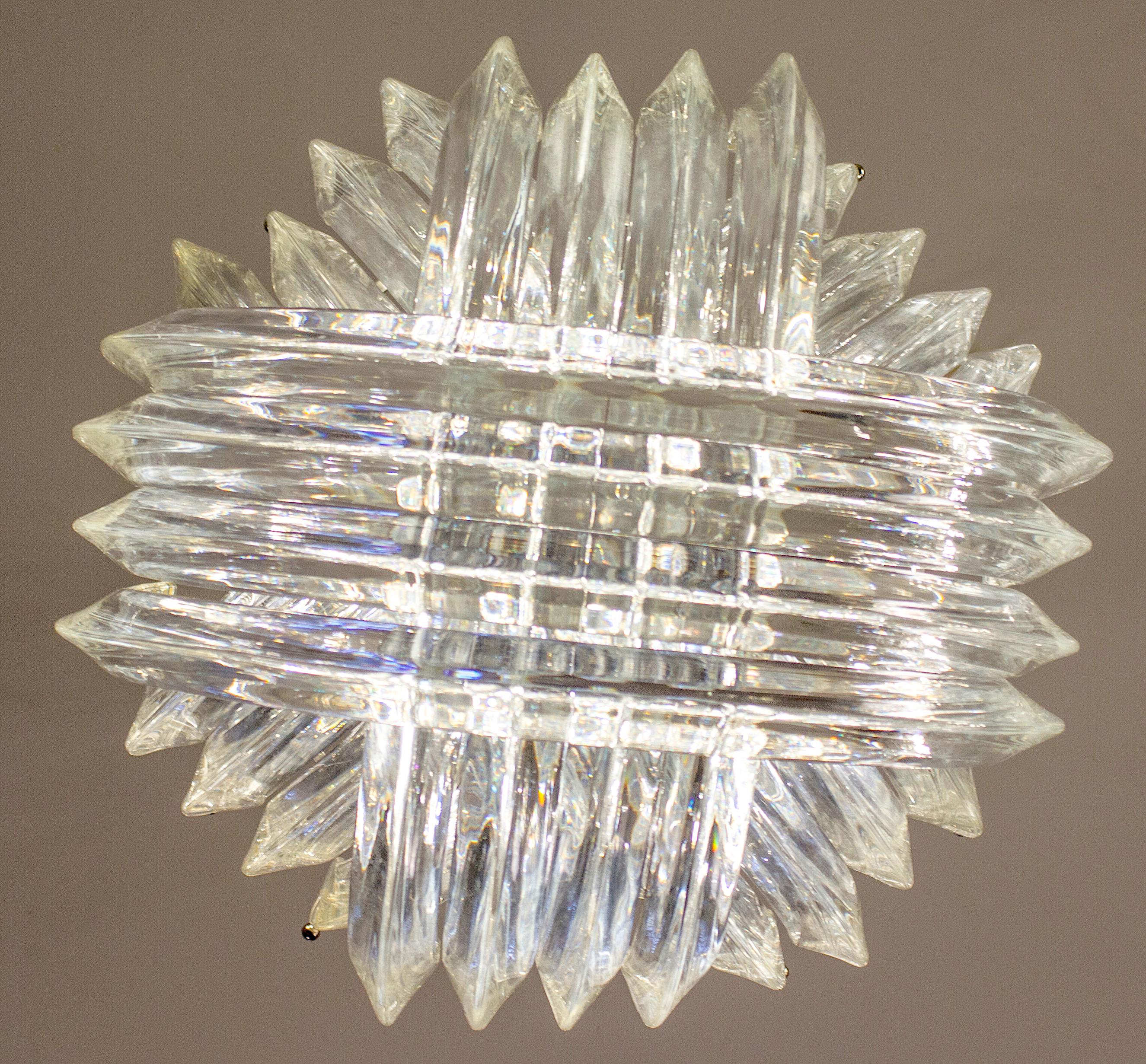 Pair of Triedri Curvati Murano Glass Chandelier by Carlo Nason for Venini 1970' In Excellent Condition For Sale In Rome, IT