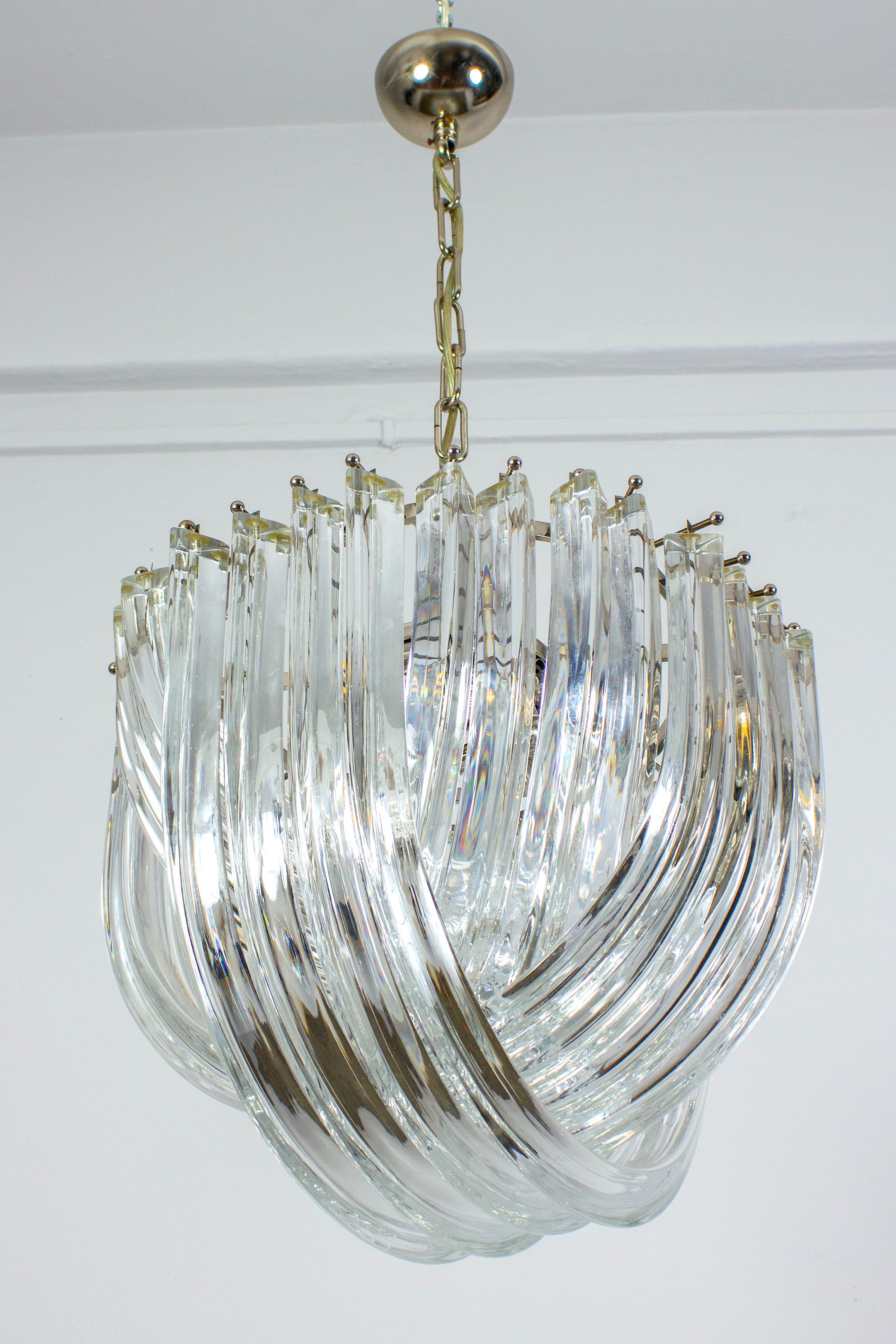 Late 20th Century Pair of Triedri Curvati Murano Glass Chandelier by Carlo Nason for Venini 1970' For Sale