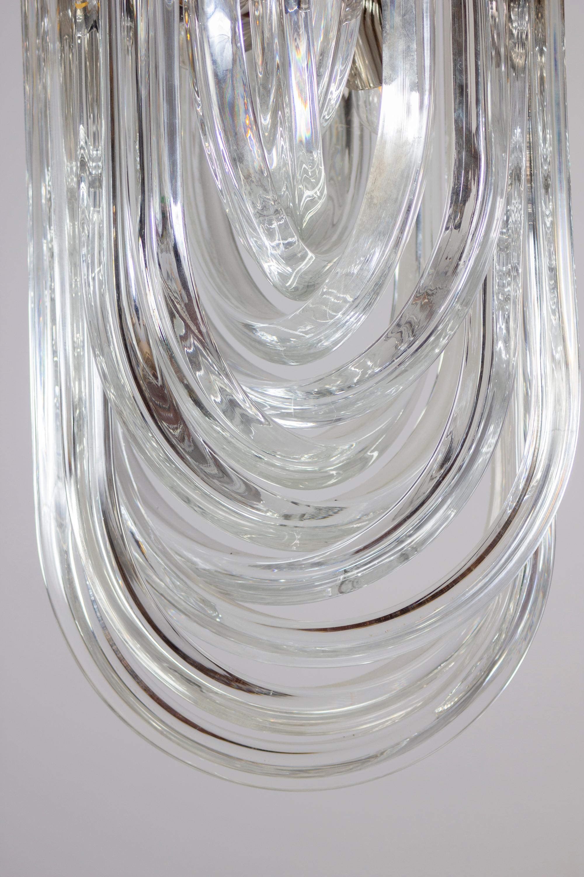 Blown Glass Pair of Triedri Curvati Murano Glass Flush Mount by Carlo Nason for Venini 