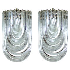 Pair of Triedri Curvati Murano Glass Flush Mount by Carlo Nason for Venini