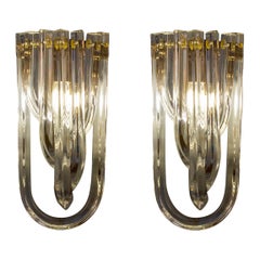 Pair of Triedri Curvati Murano Glass Sconces 1970'