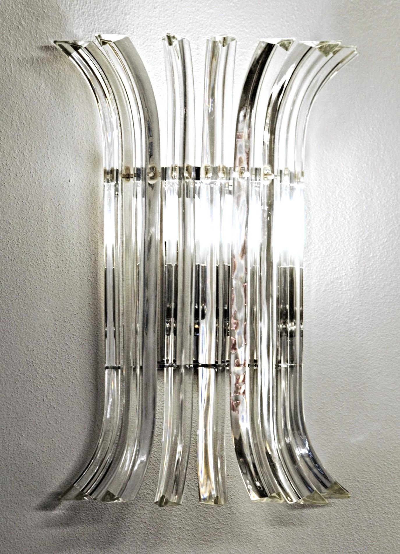 Pair of Triedri Sconces, Clear Glass, Murano, Four Sets Available, New Hardware 3